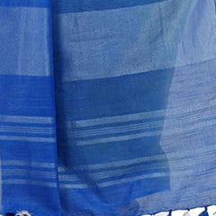 Electric Blue & Azure Cyan women's Handloom Bhagalpuri Linen Blend Two Dye Saree With Running Unstitched Blouse Piece - View 6