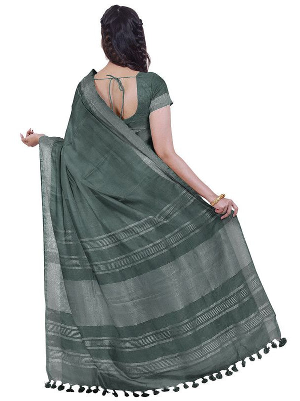 Grey & Hookers' Green women's Bhagalpuri Handloom Cotton-Linen Blend Saree Combo (Pack Of 2) With Running Unstiched Blouse Piece - View 7