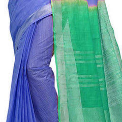 Iris Blue & Aquamarine Turquoise women's Handloom Bhagalpuri Linen Cotton Slub Blend Two Dye Saree With Running Unstitched Blouse Piece - View 6
