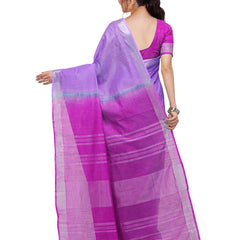Lilac Purple & Wild Strawberry women's Bhagalpuri Handloom Linen Cotton Blend Two Dye Saree With Running Unstitched Blouse Piece - View 4