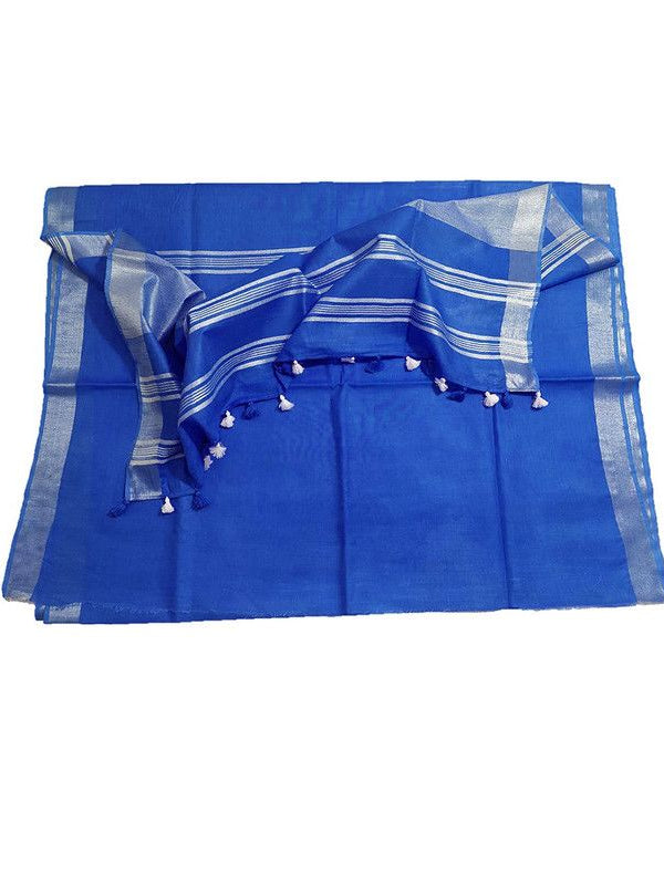 Celtic Blue women's Bhagalpuri Linen Blend Saree With Blouse Piece