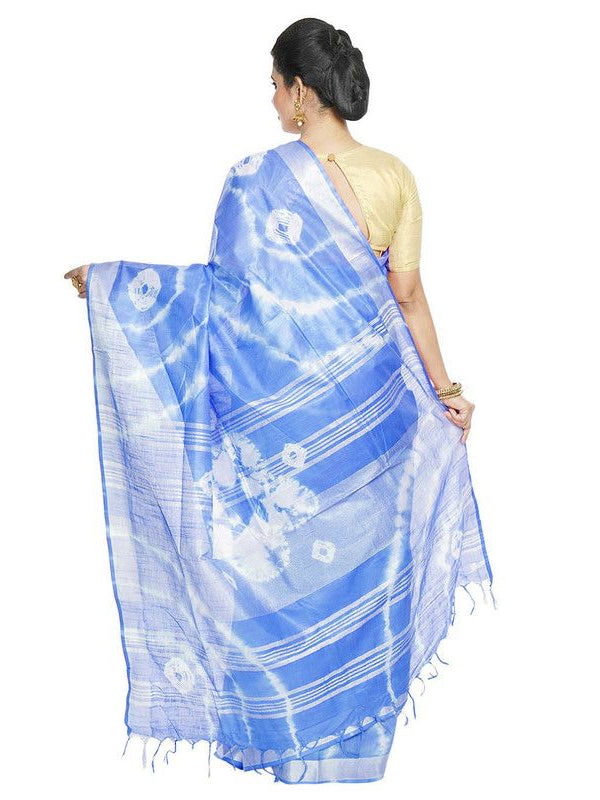 Blue women's Bhagalpuri Handloom Linen Blend Tie-Dye (Sibory Dye) Saree With Running Unstiched Blouse Piece - View 3