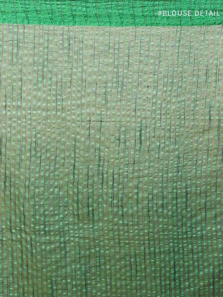 Midnight Green women's Bhagalpuri Handloom Kota Silk Temple Border Saree And Variation Of Colors With Striped Blouse Piece - View 5