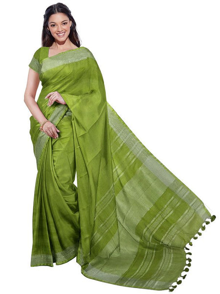 Electric Purple & Green women's Bhagalpuri Handloom Cotton-Linen Blend Saree Combo (Pack Of 2) With Running Unstiched Blouse Piece - View 4