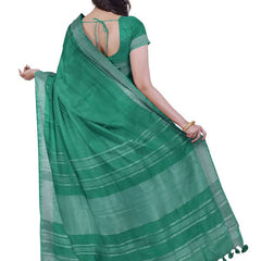 Mint Green women's Bhagalpuri Handloom Linen Blend Saree And Variation Of Colors With Running Unstiched Blouse Piece - View 8