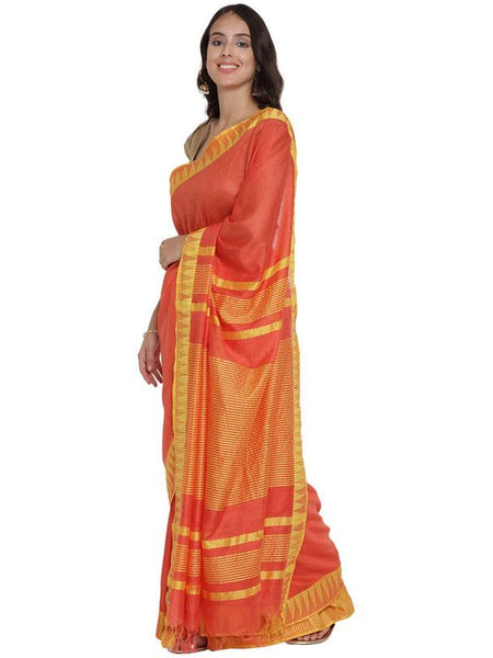 Bhagalpuri Handloom Kota Silk Temple Border Saree And Variation Of Colors With Striped Blouse Piece