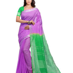 Fuchsia Pink & Honerdew Green women's Handloom Bhagalpuri Linen Blend Two Dye Saree With Running Unstitched Blouse Piece - View 2