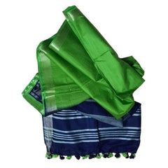 Bhagalpuri women's Ethnic Wear Handloom Linen Cotton Blend Zari Border Two Dye Saree With Running Unstitched Blouse Piece