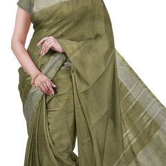 Cerulean Blue & Moss Green women's Bhagalpuri Handloom Cotton-Linen Blend Saree Combo (Pack Of 2) With Running Unstiched Blouse Piece - View 4