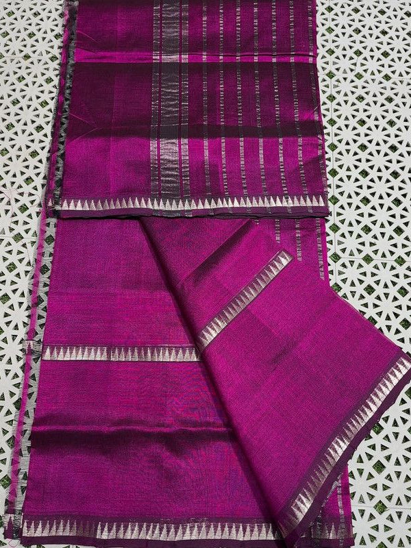 Cotton Handloom Mangalagiri Silk Saree with Temple Border (100209 Electric_Purple) - View 2
