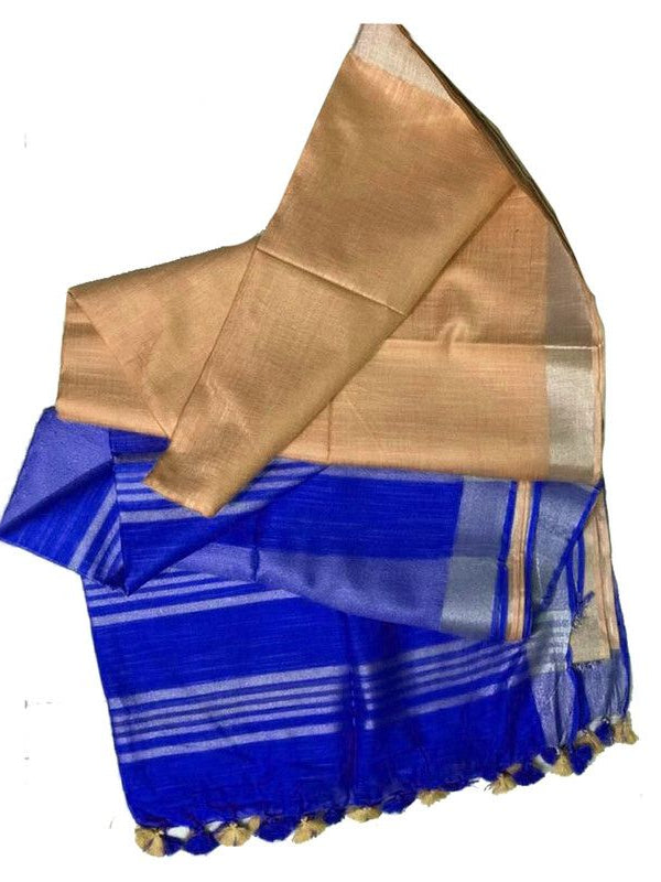 Ethnic Wear Bhagalpuri Handloom Cotton Slub Blend Two Dye Saree With Running Unstitched Blouse Piece - View 4