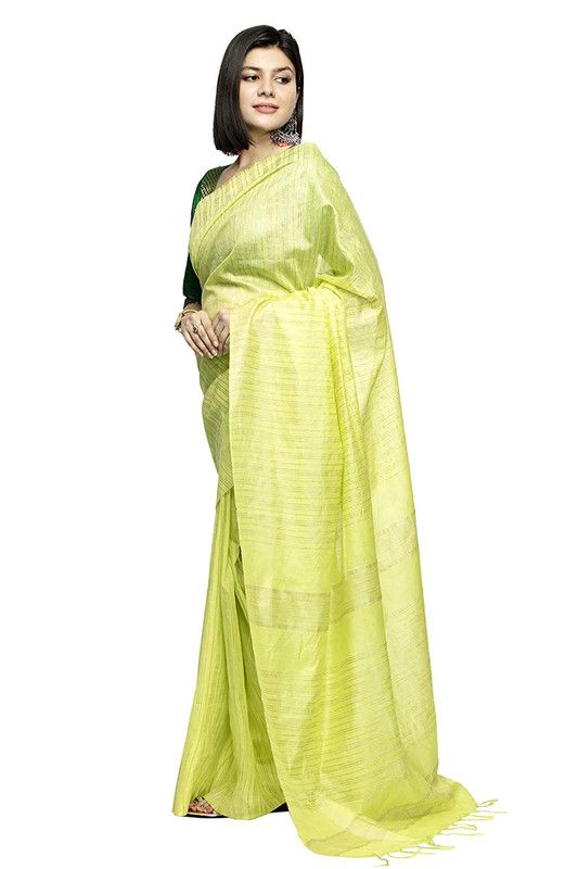 Art Silk Handloom Bhagalpuri Striped Kota Saree (Lime_Green) - View 3