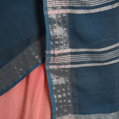 Flame Orange & Cerulean Blue women's Bhagalpuri Handloom Linen Slub Blend Two Dye Saree With Running Unstitched Blouse Piece - View 7