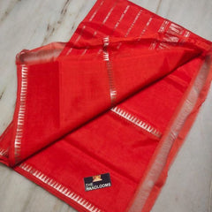 Cotton Handloom Mangalagiri Silk Saree with Temple Border (100226 Poppy_Red)