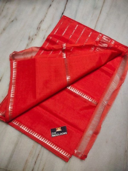Cotton Handloom Mangalagiri Silk Saree with Temple Border (100226 Poppy_Red)