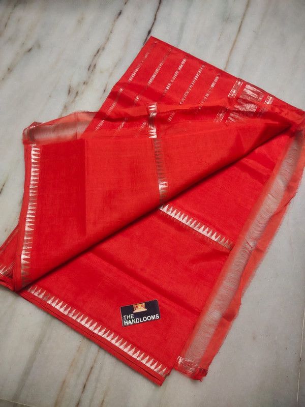 Cotton Handloom Mangalagiri Silk Saree with Temple Border (100226 Poppy_Red)