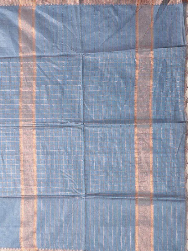 Mangalgiri Cotton Silk Glausious Blue Handloom Check Saree - View 5