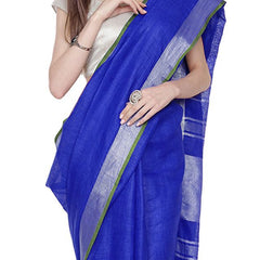 Duke Blue women's Bhagalpuri Handloom Cotton Linen Blend Saree With Contrast Unstiched Blouse Piece - View 5