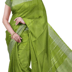 Electric Purple & Green women's Bhagalpuri Handloom Cotton-Linen Blend Saree Combo (Pack Of 2) With Running Unstiched Blouse Piece - View 5
