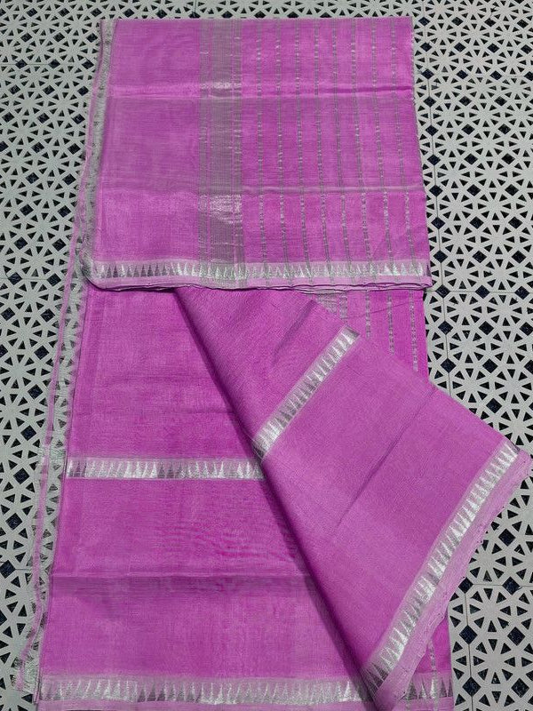 Cotton Handloom Mangalagiri Silk Saree with Temple Border (100214 Hot_Pink.)