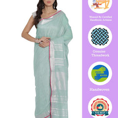 Cambridge Grey women's Bhagalpuri Handloom Cotton Linen Blend Saree With Contrast Unstiched Blouse Piece - View 2