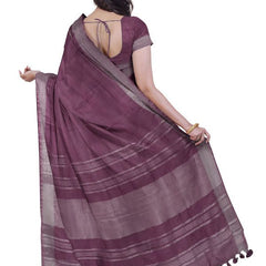 Quinacridone Magenta women's Bhagalpuri Handloom Linen Blend Saree And Variation Of Colors With Running Unstiched Blouse Piece - View 5