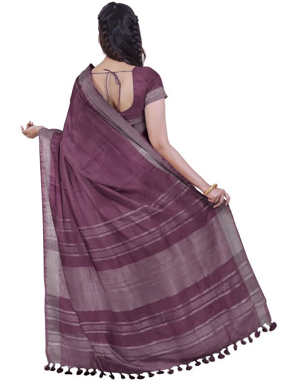 Quinacridone Magenta women's Bhagalpuri Handloom Linen Blend Saree And Variation Of Colors With Running Unstiched Blouse Piece - View 5
