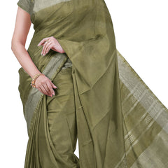 Grey & Moss Green women's Bhagalpuri Handloom Cotton-Linen Blend Saree Combo (Pack Of 2) With Running Unstiched Blouse Piece - View 7