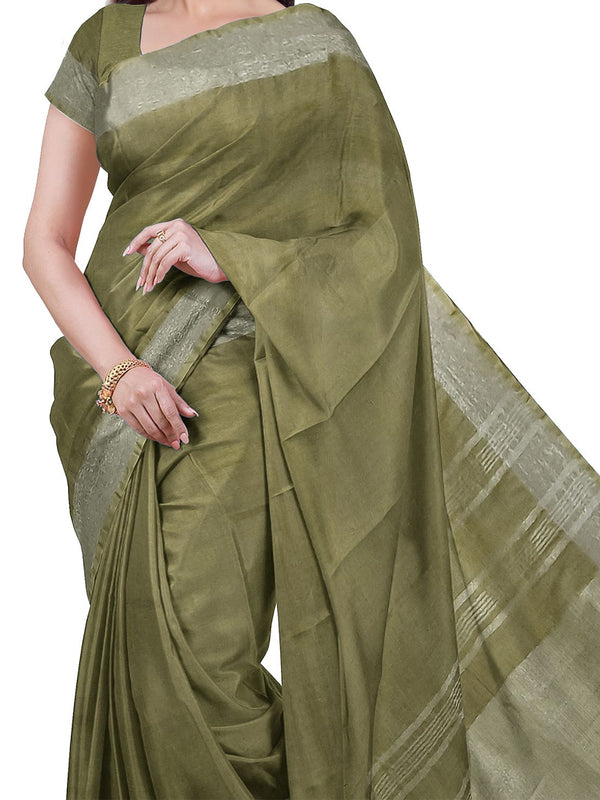 Grey & Moss Green women's Bhagalpuri Handloom Cotton-Linen Blend Saree Combo (Pack Of 2) With Running Unstiched Blouse Piece - View 7