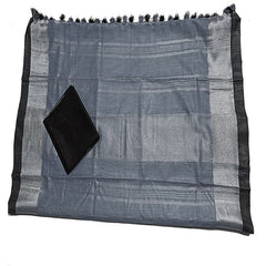 Grey Bhagalpuri Handloom women's Linen Slub Blend Saree With Black Pipin Contrast Blouse Piece - View 2