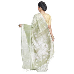 Cordovan Brown & Tea Green women's Bhagalpuri Handloom Cotton Linen Slub Blend Tie Two Dye (Sibory Two Dye) Saree With Running Unstitched Blouse Piece - View 4