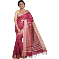 Maroon women's Bhagalpuri Handloom Kota Silk Temple Border Saree And Variation Of Colors With Striped Blouse Piece