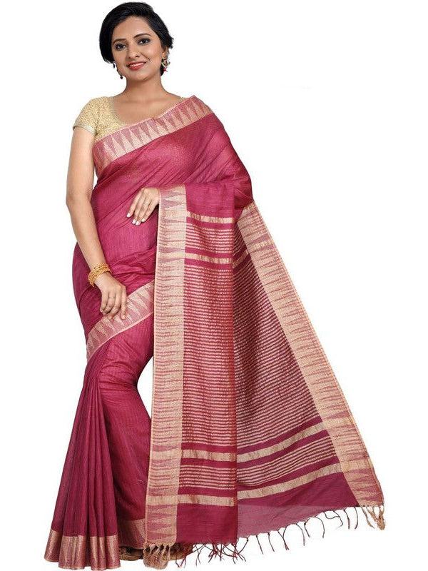 Maroon women's Bhagalpuri Handloom Kota Silk Temple Border Saree And Variation Of Colors With Striped Blouse Piece