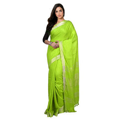 Parrot Green Bhagalpuri women's Handloom Linen Cotton Ethnic Wear Saree With Running Unstitched Blouse Piece - View 2