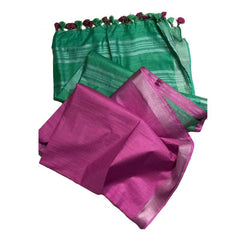 Mint Green & Ultra Pink Bhagalpuri women's Ethnic Wear Handloom Linen Cotton Blend Zari Border Two Dye Saree With Running Unstitched Blouse Piece