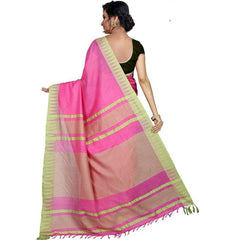 Hot Pink women's Bhagalpuri Handloom Kota Silk Temple Border Saree And Variation Of Colors With Striped Blouse Piece - View 4
