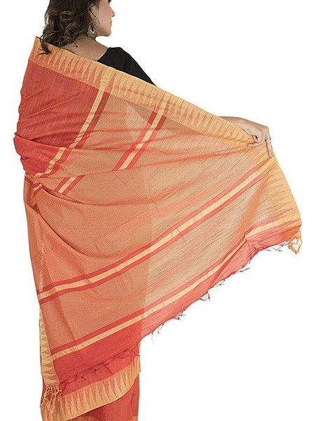Vermilion Red women's Bhagalpuri Handloom Kota Silk Temple Border Saree And Variation Of Colors With Striped Blouse Piece - View 4