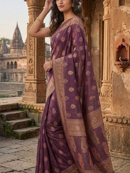 Eri Tussar Silk Handloom Banarasi Saree with Rich Zari Weaving - View 3