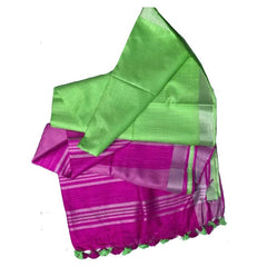 Fandango Pink & Screamin Green women's Ethnic Wear Bhagalpuri Handloom Linen Blend Two Dye Saree With Running Unstitched Blouse Piece - View 3