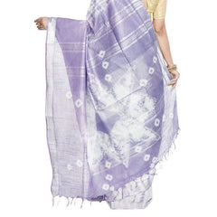 Tiffany Cyan & Pale Purple women's Bhagalpuri Handloom Cotton Linen Slub Blend Tie Two Dye (Sibory Two Dye) Saree With Running Unstitched Blouse Piece - View 3