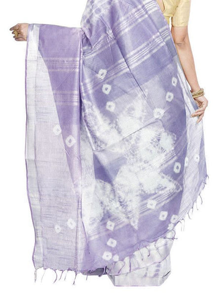 Tiffany Cyan & Pale Purple women's Bhagalpuri Handloom Cotton Linen Slub Blend Tie Two Dye (Sibory Two Dye) Saree With Running Unstitched Blouse Piece - View 3