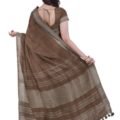 Brown women's Bhagalpuri Handloom Linen Blend Saree And Variation Of Colors With Running Unstiched Blouse Piece - View 2