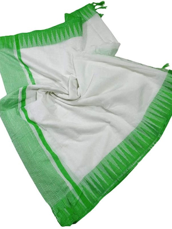 Green women's Bhagalpuri Kota Viscous Temple Border White Saree And Variable Color Border With Blouse Piece