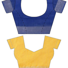 Cobalt Blue & Yellow women's Bhagalpuri Handloom Cotton-Linen Blend Saree Combo (Pack Of 2) With Running Unstiched Blouse Piece - View 7