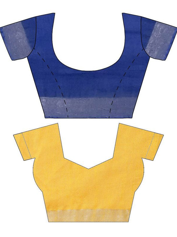 Cobalt Blue & Yellow women's Bhagalpuri Handloom Cotton-Linen Blend Saree Combo (Pack Of 2) With Running Unstiched Blouse Piece - View 7