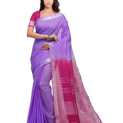 Lilac Purple & Raspberry Pink women's Bhagalpuri Handloom Ethnic Wear Linen Two Dye Saree With Running Unstitched Blouse Piece