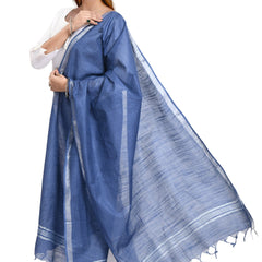 Handloom Linen Bhagalpuri Dupatta for women's (Blue) - View 3