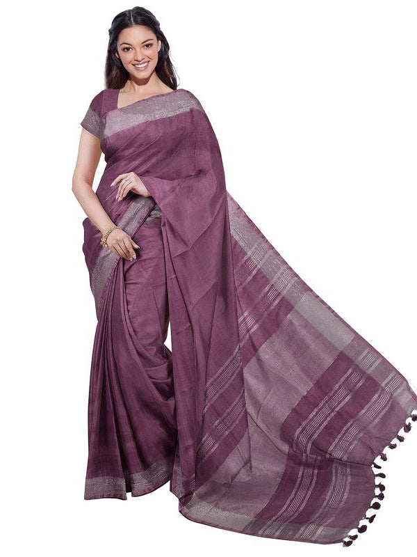 Bhagalpuri Handloom Cotton-Linen Blend Saree Combo (Pack Of 2) With Running Unstiched Blouse Piece - View 4