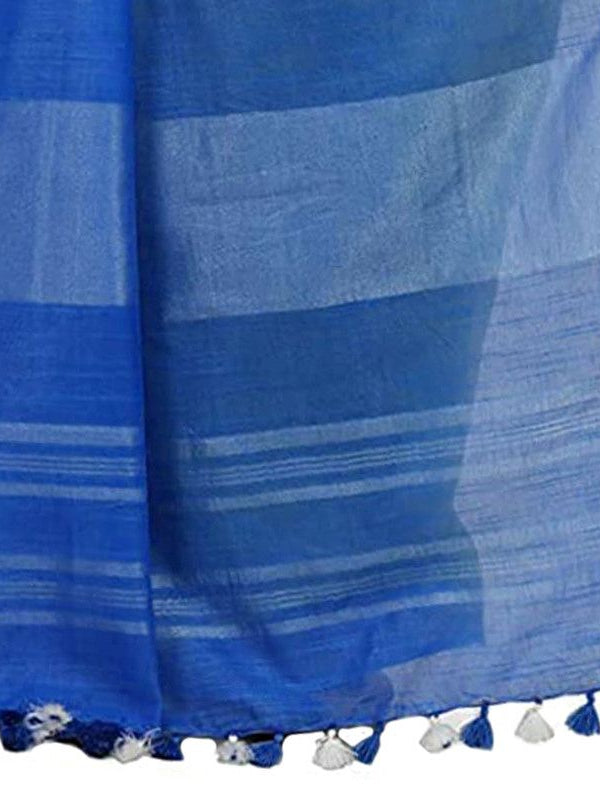 Green & Cyan women's Bhagalpuri Handloom Linen Slub Blend Two Dye Saree With Running Unstitched Blouse Piece - View 6