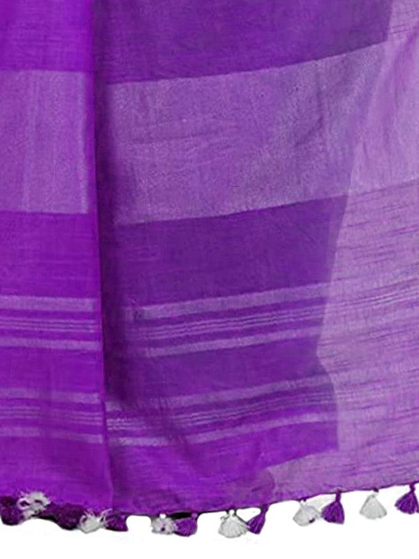 Yellow & French Violet women's Handloom Bhagalpuri Linen Cotton Slub Blend Two Dye Saree With Running Unstitched Blouse Piece - View 6